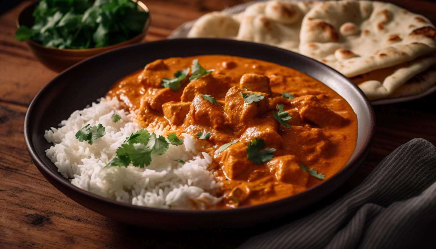 bowl of rice and chicken tikka masala